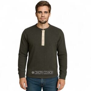 Club Monaco Men's Long Sleeve Henley T-Shirt 100% Cotton Ribbed Gray Size XS